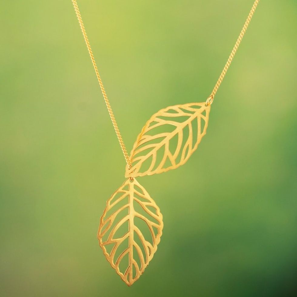18k Gold Plated Sterling Silver Leaf Necklace from Peru 'Freedom of the Wind'