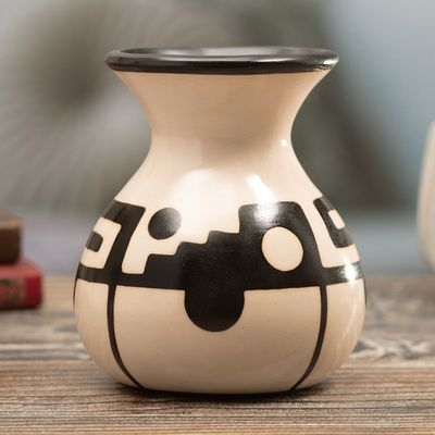 Alternate image for Handmade Ceramic Decorative Vase in Black and Ivory Hues Modern North