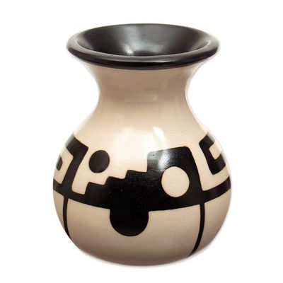 Alternate image for Handmade Ceramic Decorative Vase in Black and Ivory Hues Modern North