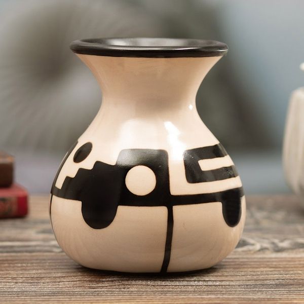 Alternate image for Handmade Ceramic Decorative Vase in Black and Ivory Hues Modern North