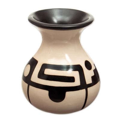 Alternate image for Handmade Ceramic Decorative Vase in Black and Ivory Hues Modern North