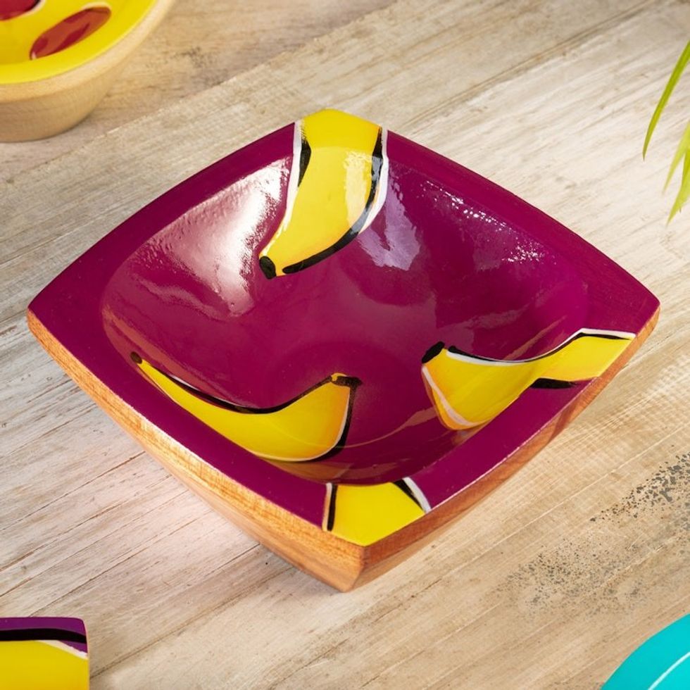 Cedar Wood Banana Catchall Hand-Painted in Colombia 'Bananas under The Sun'