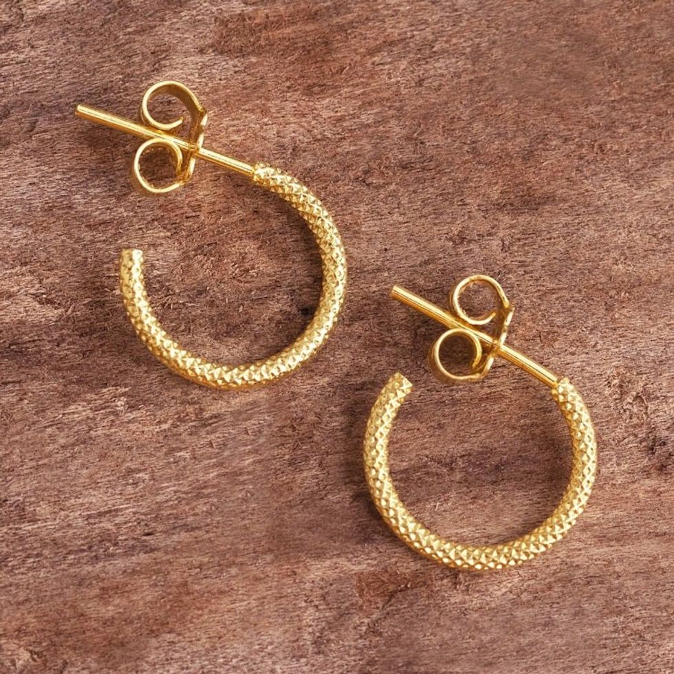 Textured Gold-Plated Earrings .5 inch 'Diamond Bright'