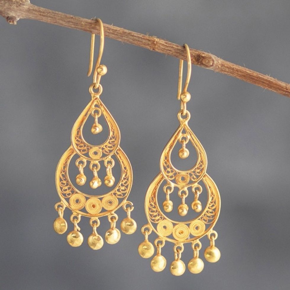 24k Gold-Plated Filigree Earrings 'Chantilly Chandelier'