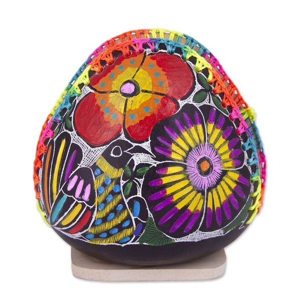 Alternate image for Colorful Bird and Flowers Hand Painted Gourd Napkin Holder Birdsong Bloom