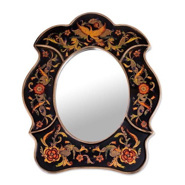Alternate image for Unique Reverse Painted Glass Wall Mirror Birdsong at Night