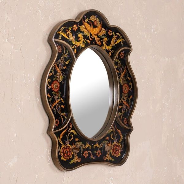 Alternate image for Unique Reverse Painted Glass Wall Mirror Birdsong at Night