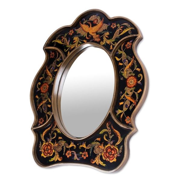 Alternate image for Unique Reverse Painted Glass Wall Mirror Birdsong at Night