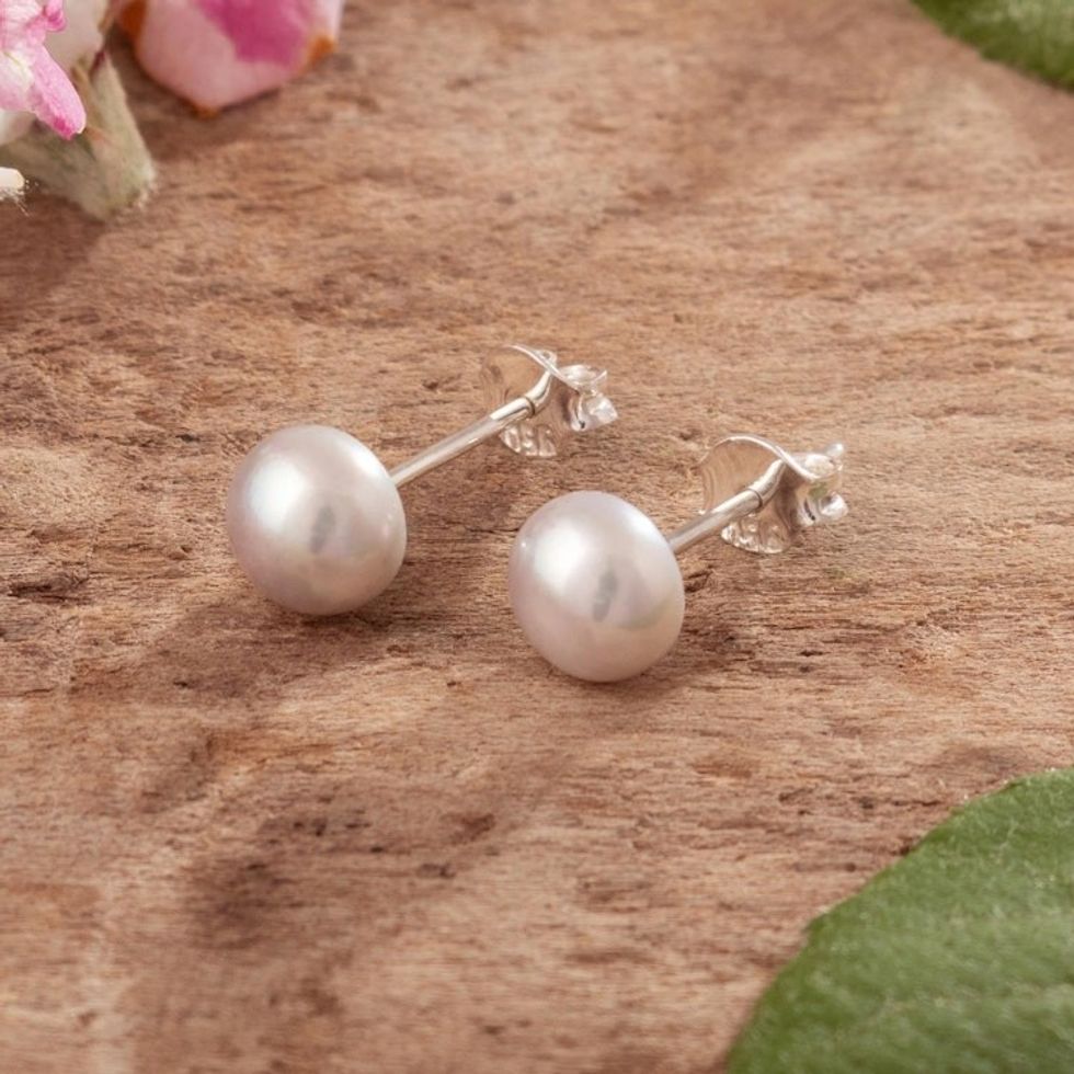 Sterling Silver Stud Earrings with Grey Cultured Pearls 'Perfectly Grey'