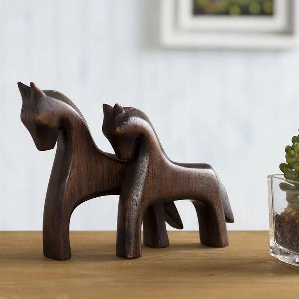 Alternate image for Cedar Wood Mother and Child Horse Sculpture from Peru Mother Horse