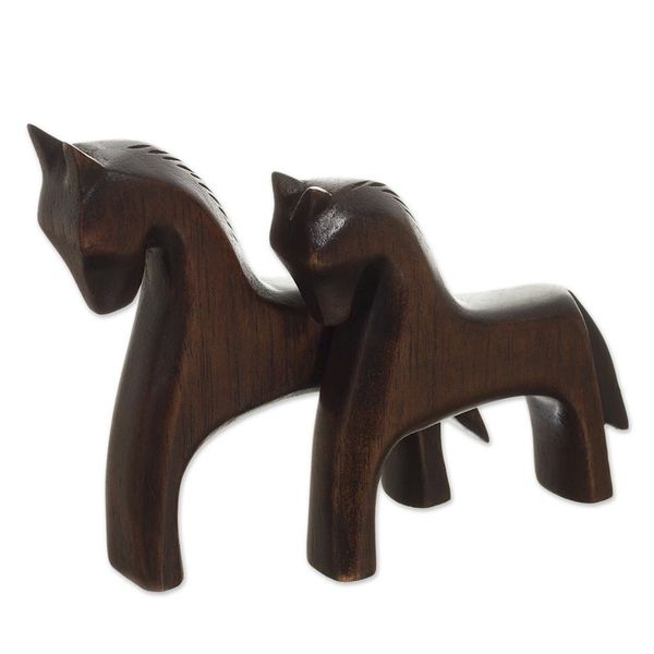 Alternate image for Cedar Wood Mother and Child Horse Sculpture from Peru Mother Horse