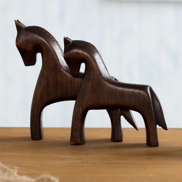 Alternate image for Cedar Wood Mother and Child Horse Sculpture from Peru Mother Horse