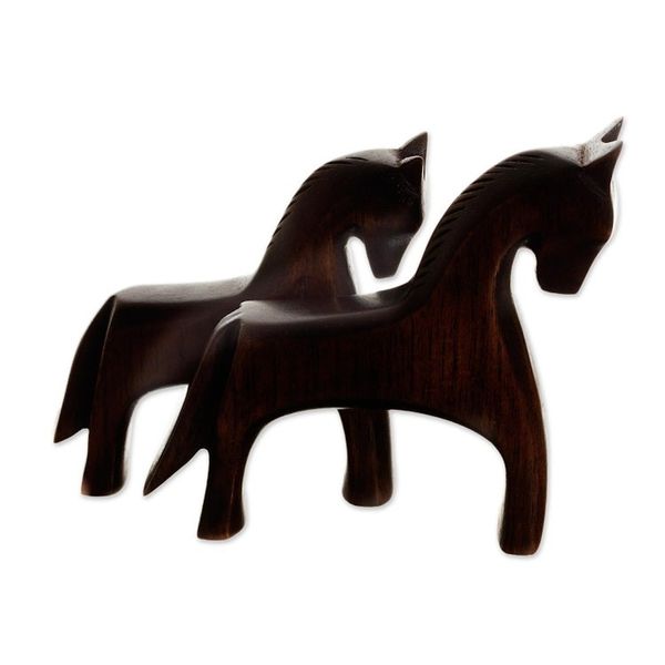Alternate image for Cedar Wood Mother and Child Horse Sculpture from Peru Mother Horse