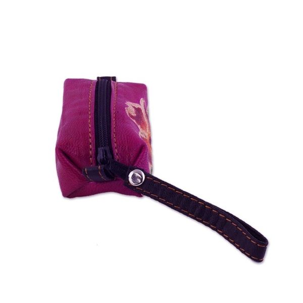 Alternate image for Handcrafted Floral Leather Coin Purse in Cerise Passionate Flower