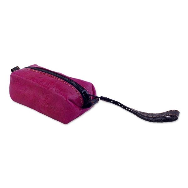 Alternate image for Handcrafted Floral Leather Coin Purse in Cerise Passionate Flower
