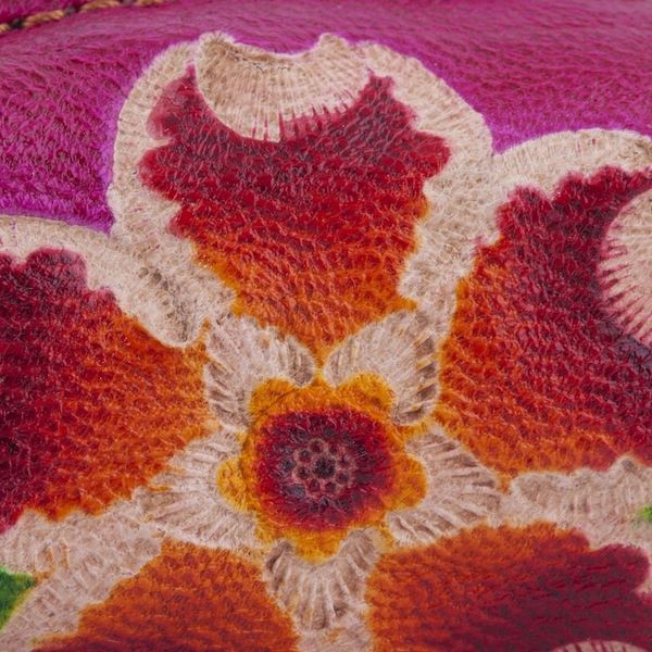 Alternate image for Handcrafted Floral Leather Coin Purse in Cerise Passionate Flower