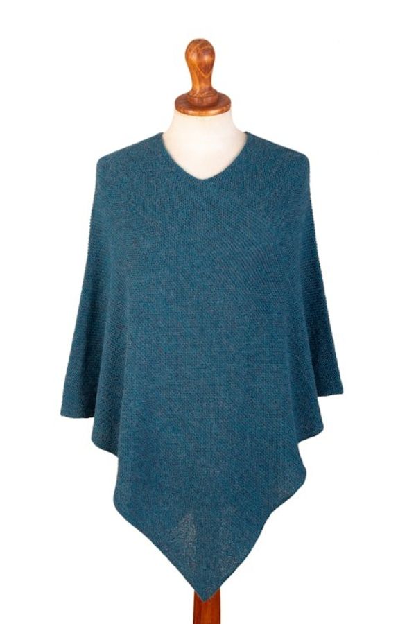 Alternate image for Teal 100 Alpaca Poncho Crafted in Peru Pacific Waves