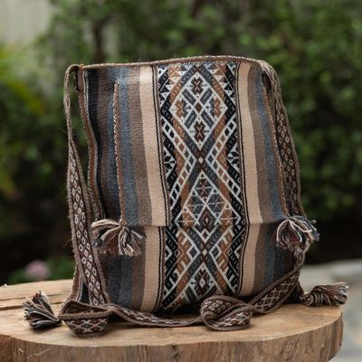 Alternate image for Hand Loomed Earth Tone 100 Alpaca Shoulder Bag from Peru Sierra Earth