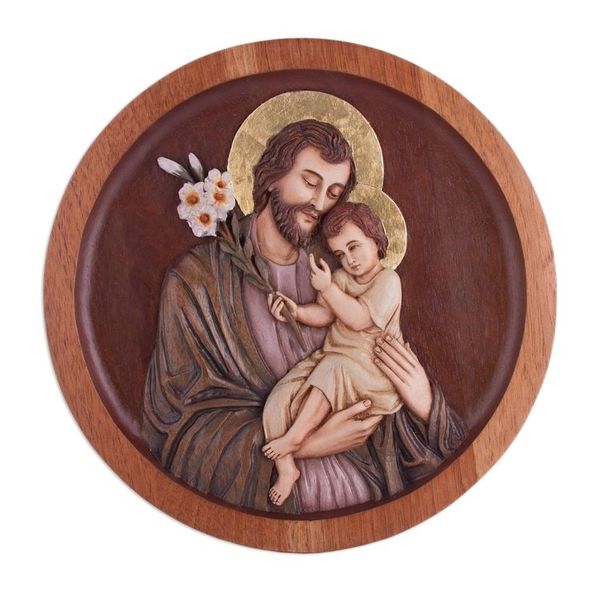 Alternate image for Cedar Wood Relief Panel of St. Joseph with Baby Jesus St. Joseph with the Baby Jesus