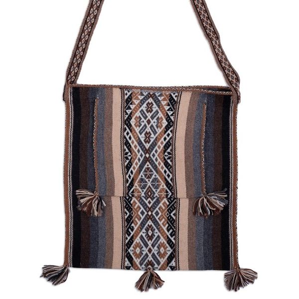 Alternate image for Hand Loomed Earth Tone 100 Alpaca Shoulder Bag from Peru Sierra Earth