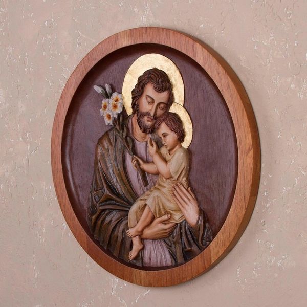 Alternate image for Cedar Wood Relief Panel of St. Joseph with Baby Jesus St. Joseph with the Baby Jesus