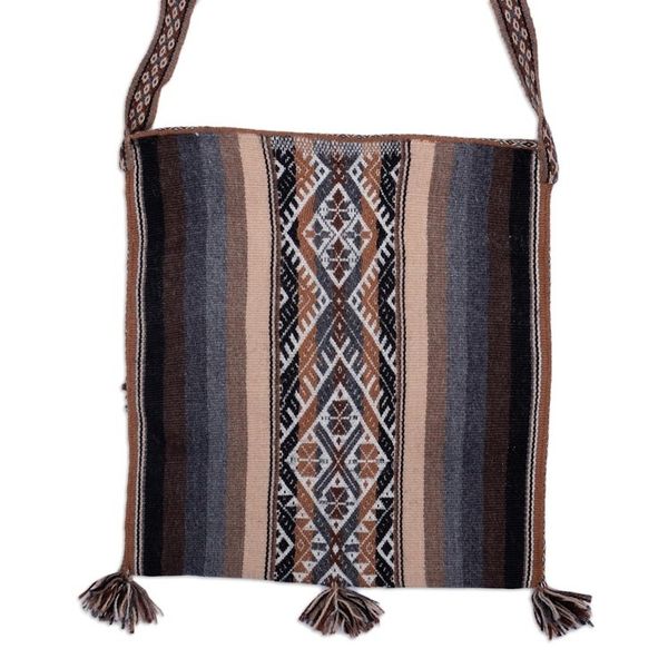 Alternate image for Hand Loomed Earth Tone 100 Alpaca Shoulder Bag from Peru Sierra Earth