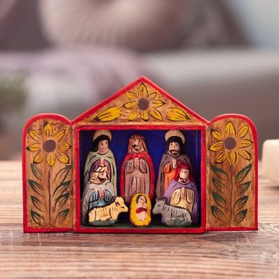 Alternate image for Fair Trade Artisan-Made Wood and Ceramic Nativity Retablo Caring for Baby Jesus