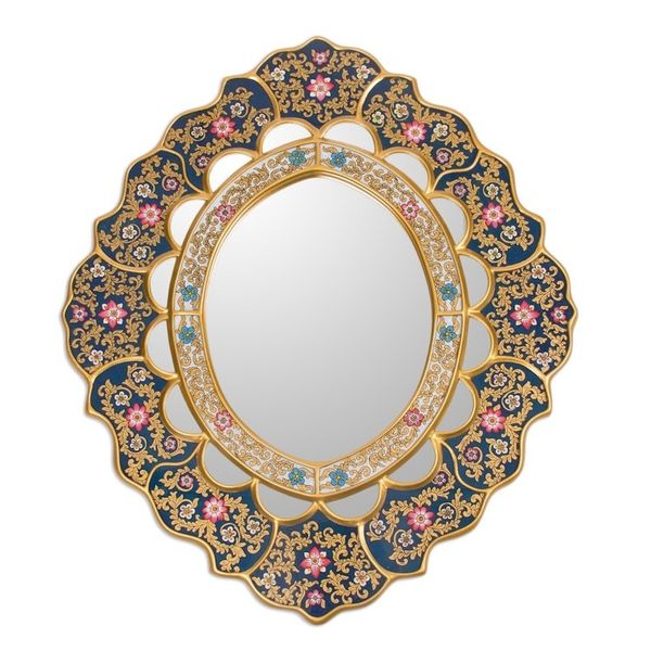 Alternate image for Unique Floral Wood Reverse Painted Art Glass Wall Mirror Golden Garden