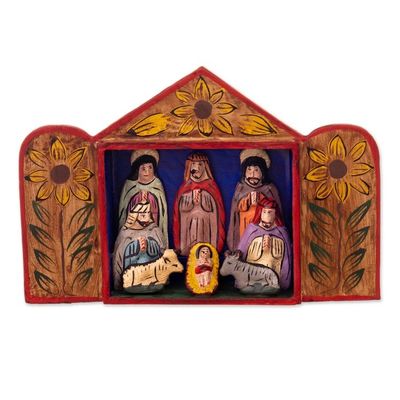 Alternate image for Fair Trade Artisan-Made Wood and Ceramic Nativity Retablo Caring for Baby Jesus