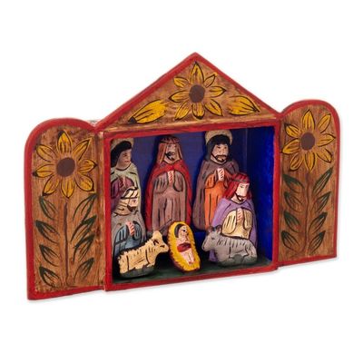 Alternate image for Fair Trade Artisan-Made Wood and Ceramic Nativity Retablo Caring for Baby Jesus