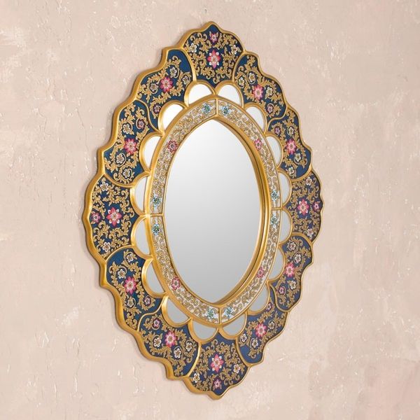 Alternate image for Unique Floral Wood Reverse Painted Art Glass Wall Mirror Golden Garden