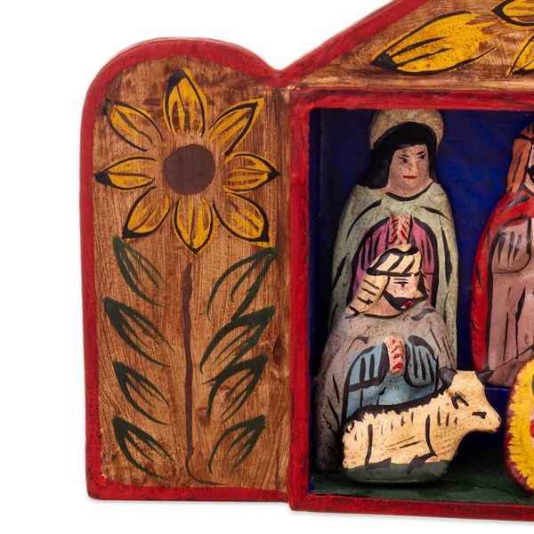 Alternate image for Fair Trade Artisan-Made Wood and Ceramic Nativity Retablo Caring for Baby Jesus