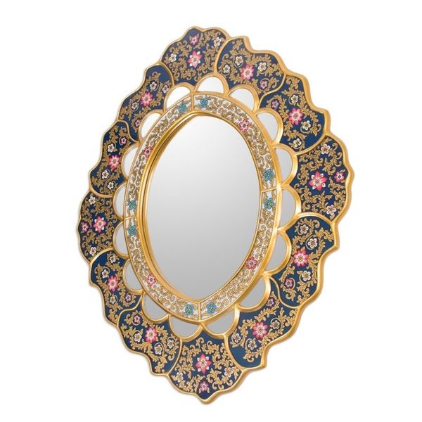 Alternate image for Unique Floral Wood Reverse Painted Art Glass Wall Mirror Golden Garden