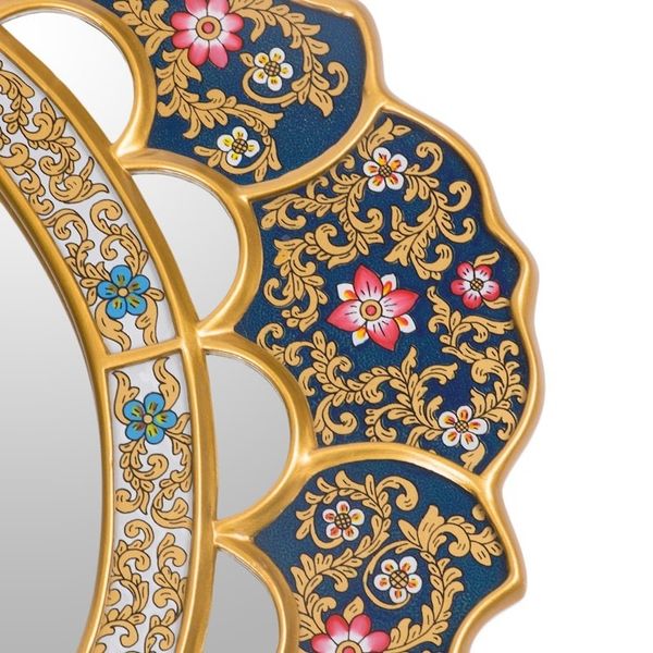 Alternate image for Unique Floral Wood Reverse Painted Art Glass Wall Mirror Golden Garden