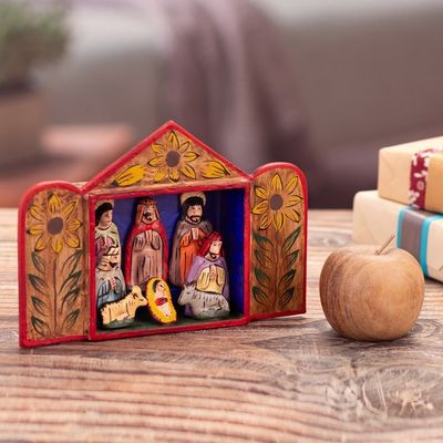 Alternate image for Fair Trade Artisan-Made Wood and Ceramic Nativity Retablo Caring for Baby Jesus