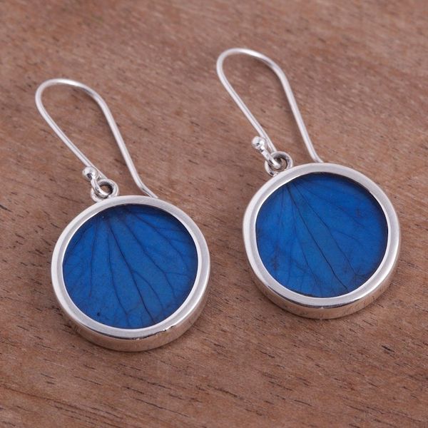 Alternate image for Sterling Silver and Natural Leaf Earrings in Blue from Peru Blue Eden