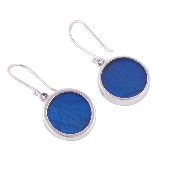Alternate image for Sterling Silver and Natural Leaf Earrings in Blue from Peru Blue Eden