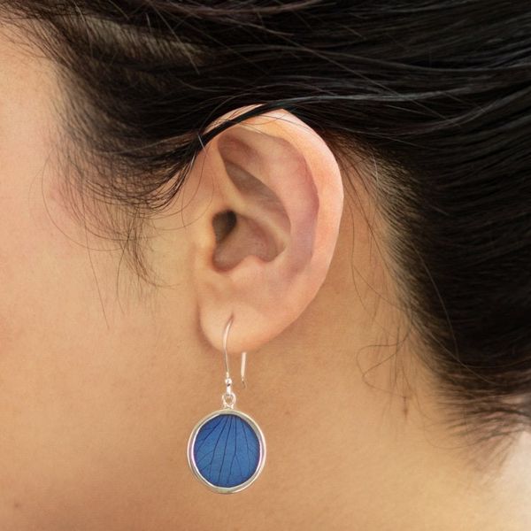 Alternate image for Sterling Silver and Natural Leaf Earrings in Blue from Peru Blue Eden
