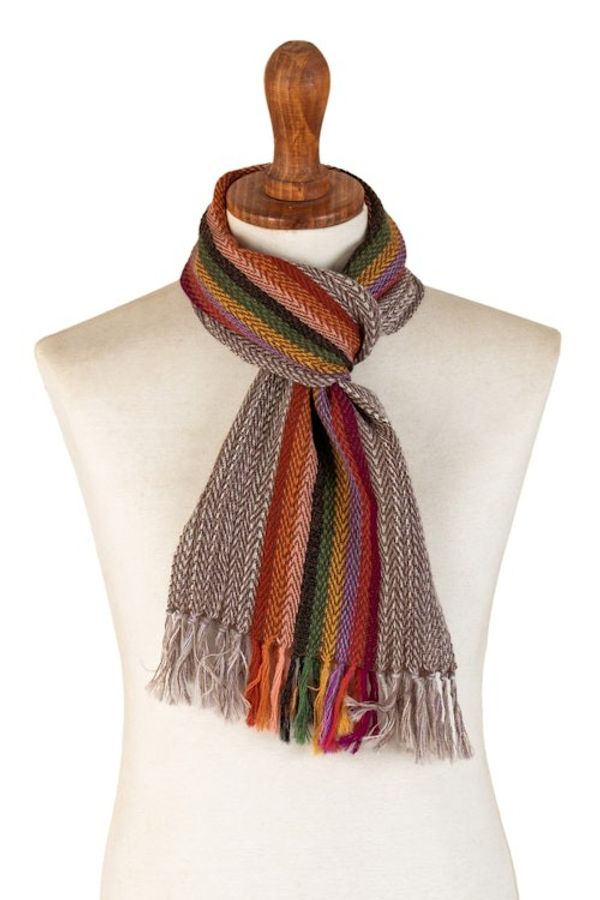 Alternate image for 100 Alpaca Hand-woven Multicolored Striped Scarf Rainbow in the Sky