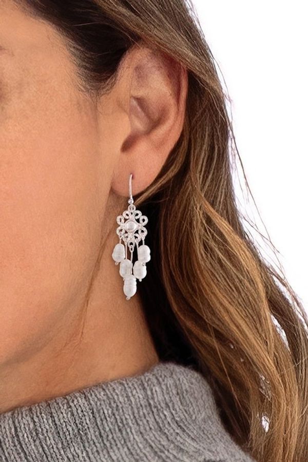 Alternate image for Silver Floral Chandelier Earrings with Cultured Pearls Lustrous Flowers