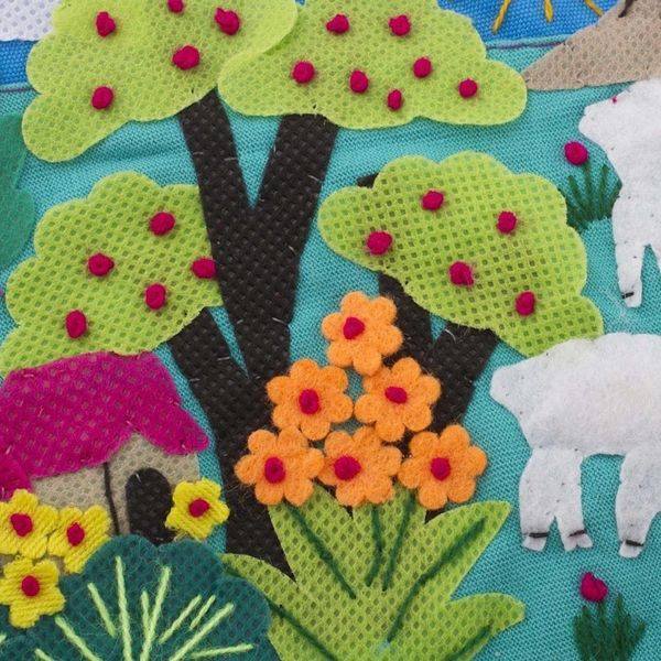 Alternate image for Patchwork Fair Trade Cosmetic Case with Peruvian Landscape Blue Alpaca Afternoon