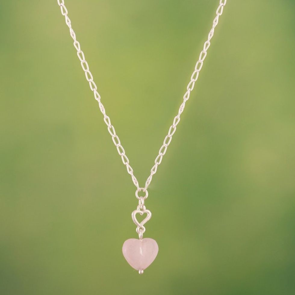 Sterling Silver Heart Pendant Necklace with Rose Quartz 'Tiny Hearts'