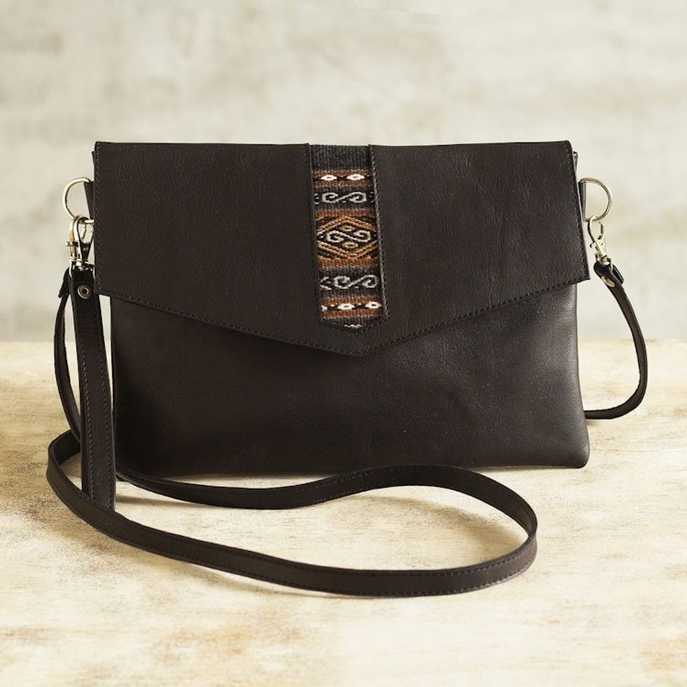 Versatile Leather Geometric Sling Bag from Peru 'Mystic Black'