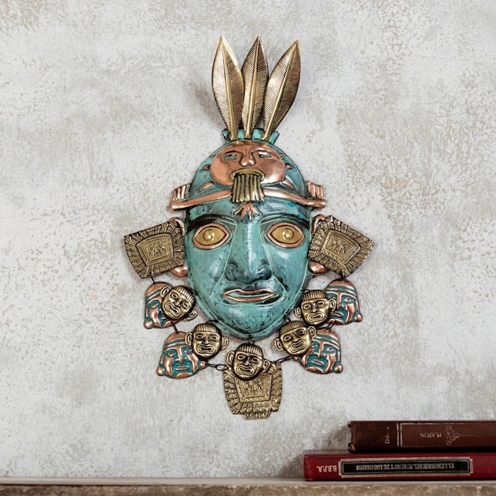 Inca Decorative Mask for Wall Handmade with Copper in Peru 'Inca Hero'