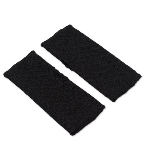 Alternate image for Patterned 100 Baby Alpaca Fingerless Mitts in Black Passionate Pattern in Black
