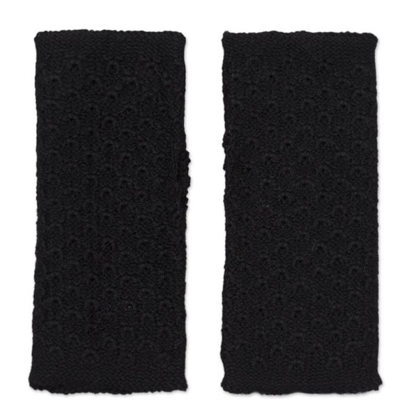 Alternate image for Patterned 100 Baby Alpaca Fingerless Mitts in Black Passionate Pattern in Black