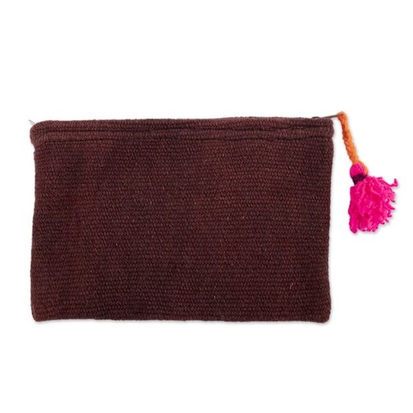 Alternate image for Brown 100 Alpaca Cosmetic Bag with Floral Embroidery Warm Andean Paradise
