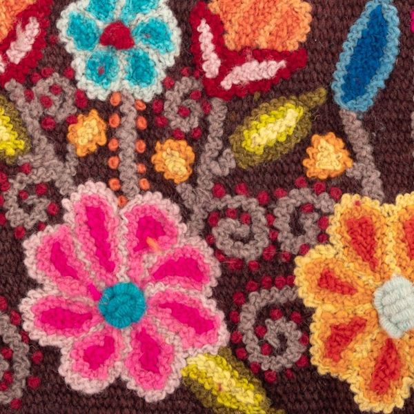Alternate image for Brown 100 Alpaca Cosmetic Bag with Floral Embroidery Warm Andean Paradise