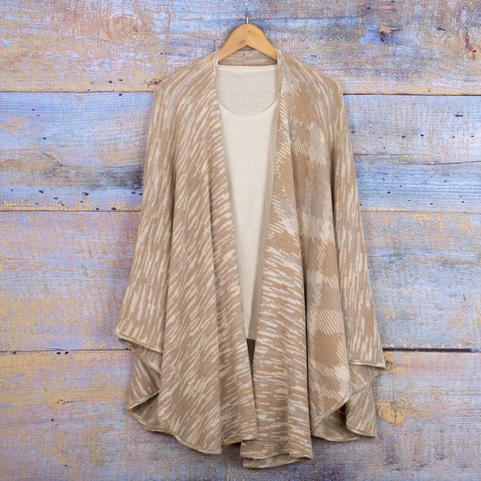 Textured Knit Alpaca Blend Ruana in Brown Beige and Grey 'Mountain Minerals'