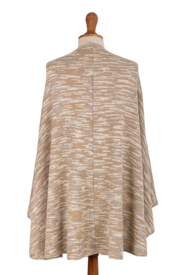 Alternate image for Textured Knit Alpaca Blend Ruana in Brown Beige and Grey Mountain Minerals